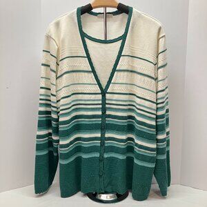 Drapers & Damons Womens White Green Striped Cardigan Sweater Set‎ Size 1X
